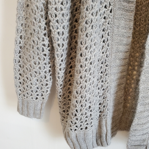 AE Gray Open Knit Open Front Sweater Cardigan M - Picture 4 of 7